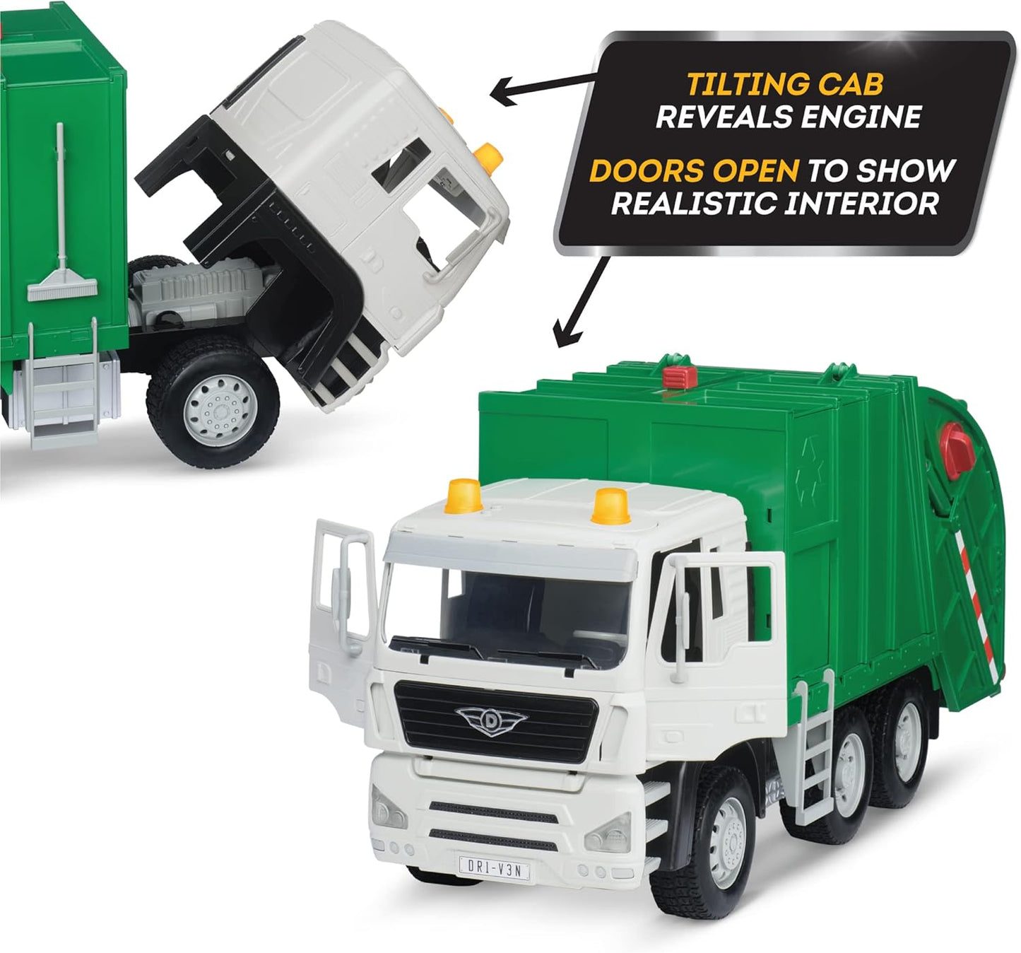 Driven by Battat ??? Large Toy Recycling Truck For Kids ??? Toy City Vehicle ??? Lights & Sounds Toy Truck ??? Movable Parts ??? 3 Years + ??? Standard Green Recycling Truck