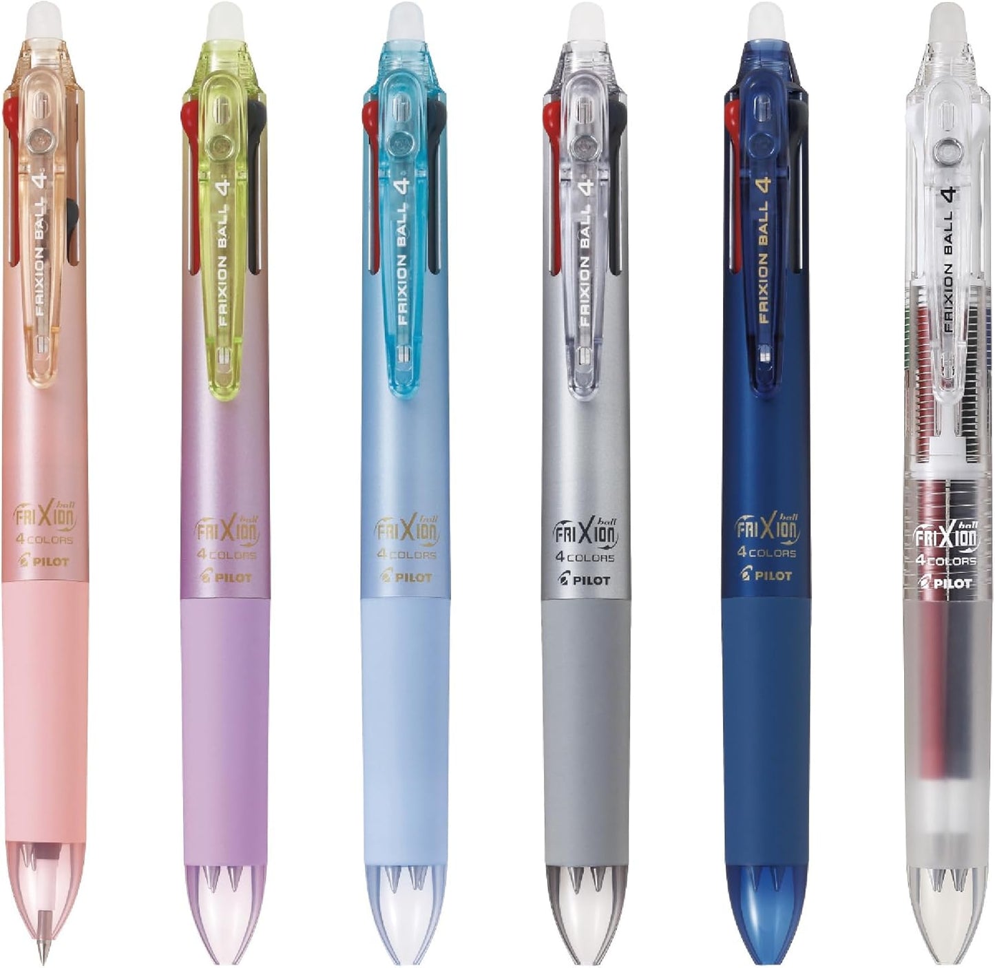 PILOT Ballpoint Pen, Frixion Ball 4, 0.38mm Ultra Fine, 4 Colors (Black, Red, Blue and Green), Gradation Light Blue Body (PLKFB80UF-GRLB)