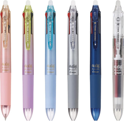 PILOT Ballpoint Pen, Frixion Ball 4, 0.38mm Ultra Fine, 4 Colors (Black, Red, Blue and Green), Gradation Light Blue Body (PLKFB80UF-GRLB)
