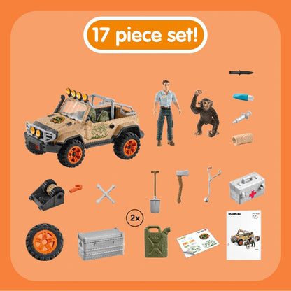 Schleich Wild Life Off-Road Jeep with Rope Winch 17-piece Playset for Kids Ages 3-8