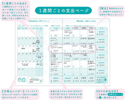 DESIGNPHIL Midori 12853006 Household Account Book, A5 Monthly Working Futari Family Print