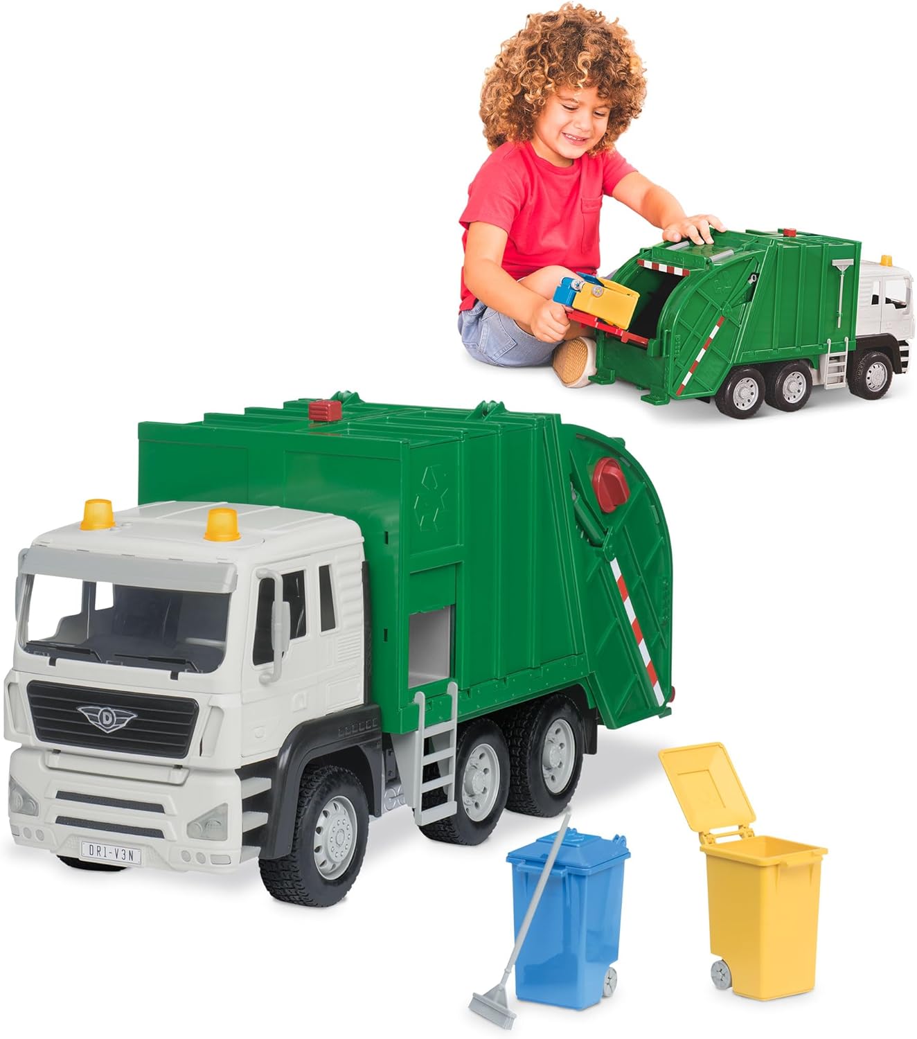 Driven by Battat ??? Large Toy Recycling Truck For Kids ??? Toy City Vehicle ??? Lights & Sounds Toy Truck ??? Movable Parts ??? 3 Years + ??? Standard Green Recycling Truck