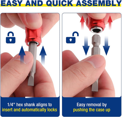 WORKPRO 1/4 inch Hex Shank Bit Holder, 7pcs Quick Release Drill Bit Holder Keychain for Impact Driver, Portable Screwdriver Bits Holder, Aluminum Alloy, Color Coded