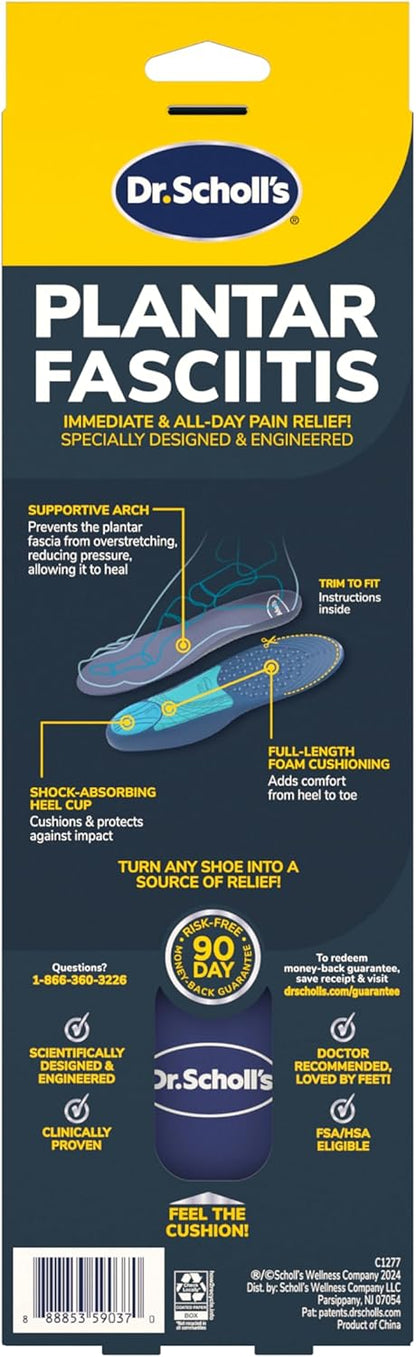 Dr. Scholl???s Plantar Fasciitis Pain Relief Orthotic Insoles, Immediately Relieves Pain: Heel, Spurs, Arch Support, Distributes Foot Pressure, Trim to Fit Shoe Inserts: Men's Size 8-13, 1 Pair