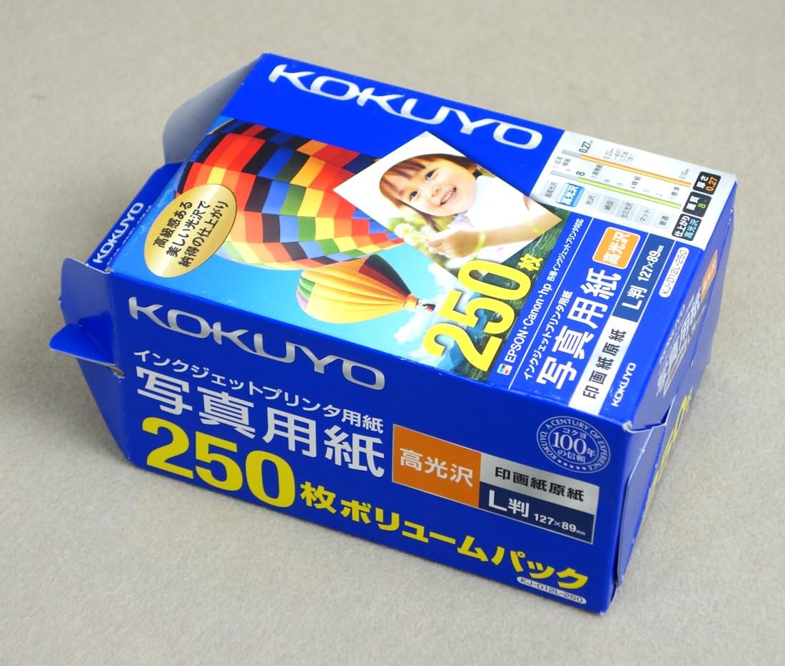 KOKUYO Inkjet Photo Paper, Photographic Paper Base, High Gloss, L Size, 250 Sheets, KJ-D12L-250
