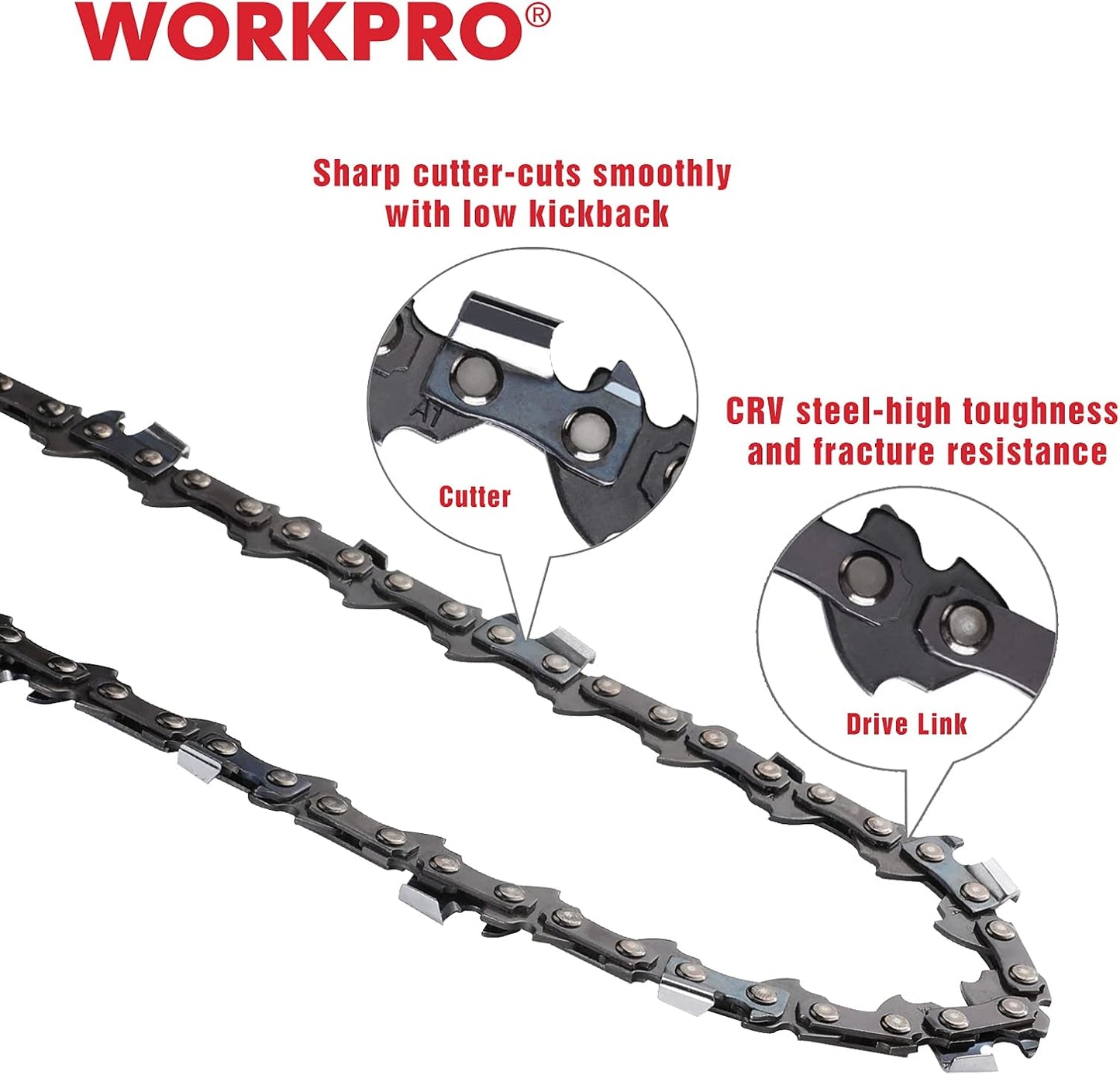 WORKPRO 2-Pack Chainsaw Chain for 16-Inch Bar, 3/8"Pitch, 56 Drive Links Wood Cutting Saw Chain for Chainsaw Parts fits Craftsman, Poulan, Echo, DeWalt