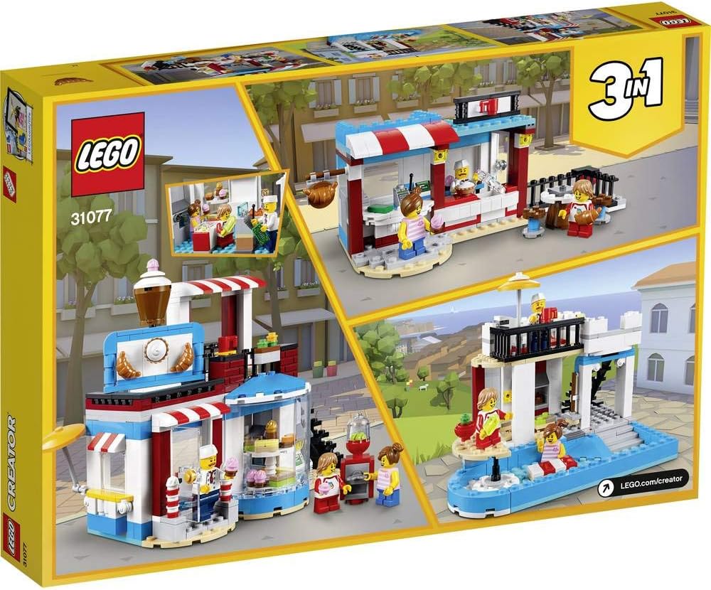 LEGO 31077 Creator 3in1 Modular Sweet Surprises Pool House and Food Corner Cafe Model Building Set, Toys for Kids 8-12 Years Old