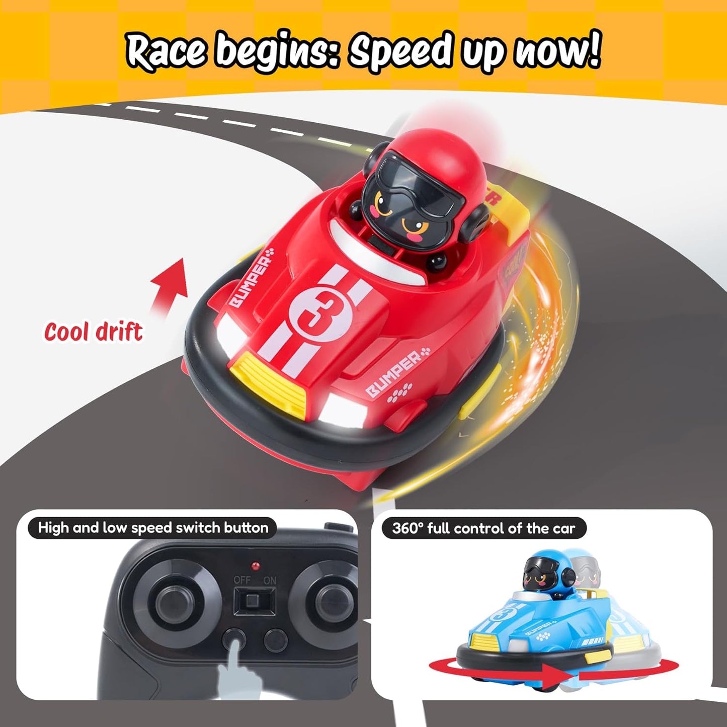 Toddler Remote Control Car for Kids, 2pk RC Ejecting Bumper Car, Boys Remote Control Car Set with Music and LED Lights, Bumper Car Toy of 2 Pcs Birthday Gifts for 12+ Months Toddler Girls Boy Toys