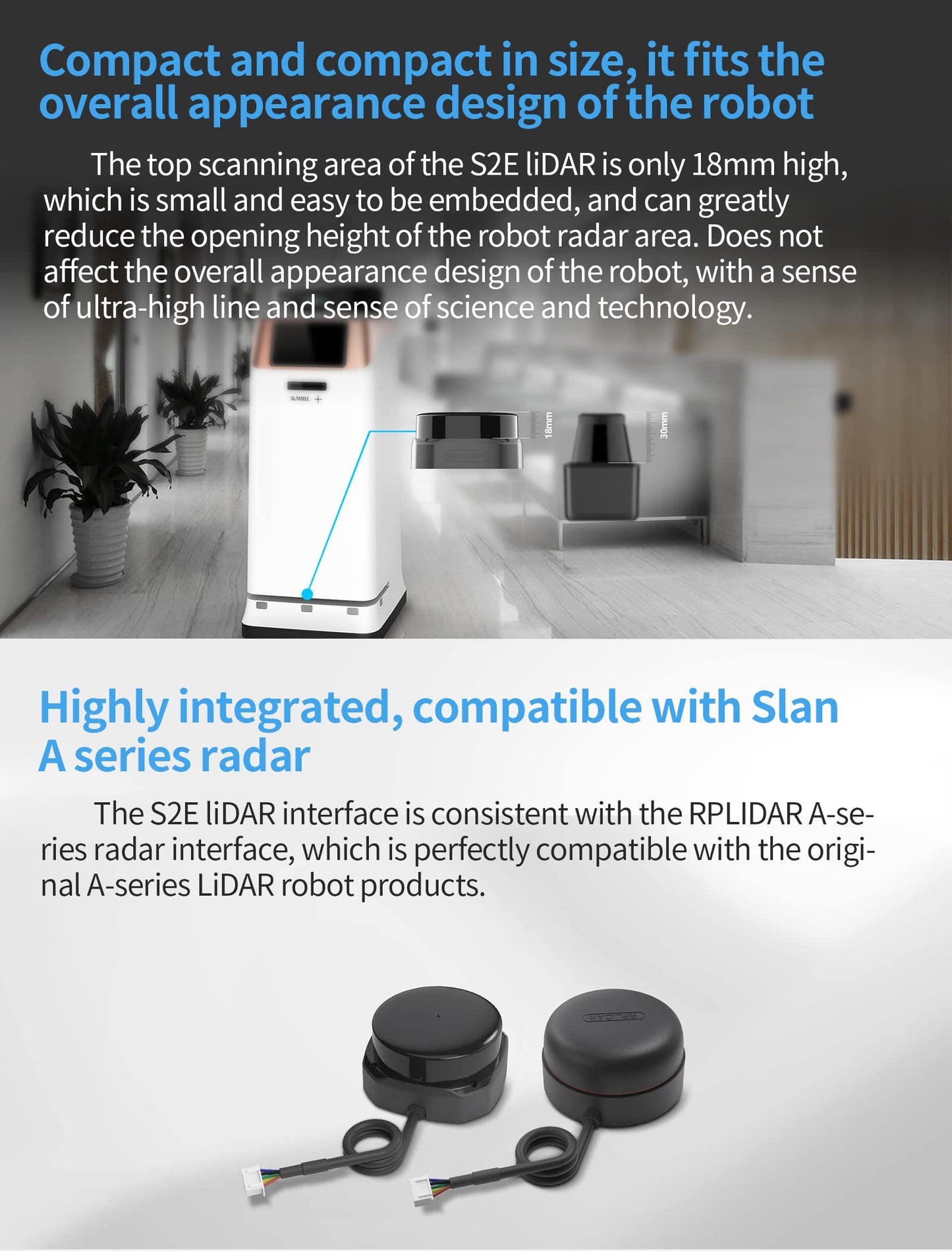 WayPonDEV Slamtec RPLiDAR S2E 360° 32000X Sampling Rate 10Hz Laser Ranging Scanner - 30m (12V) Shopping Mall UDP RJ45 Robot Navigation, Office Building and Other Commercial Scenarios