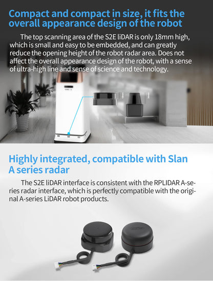 WayPonDEV Slamtec RPLiDAR S2E 360° 32000X Sampling Rate 10Hz Laser Ranging Scanner - 30m (12V) Shopping Mall UDP RJ45 Robot Navigation, Office Building and Other Commercial Scenarios