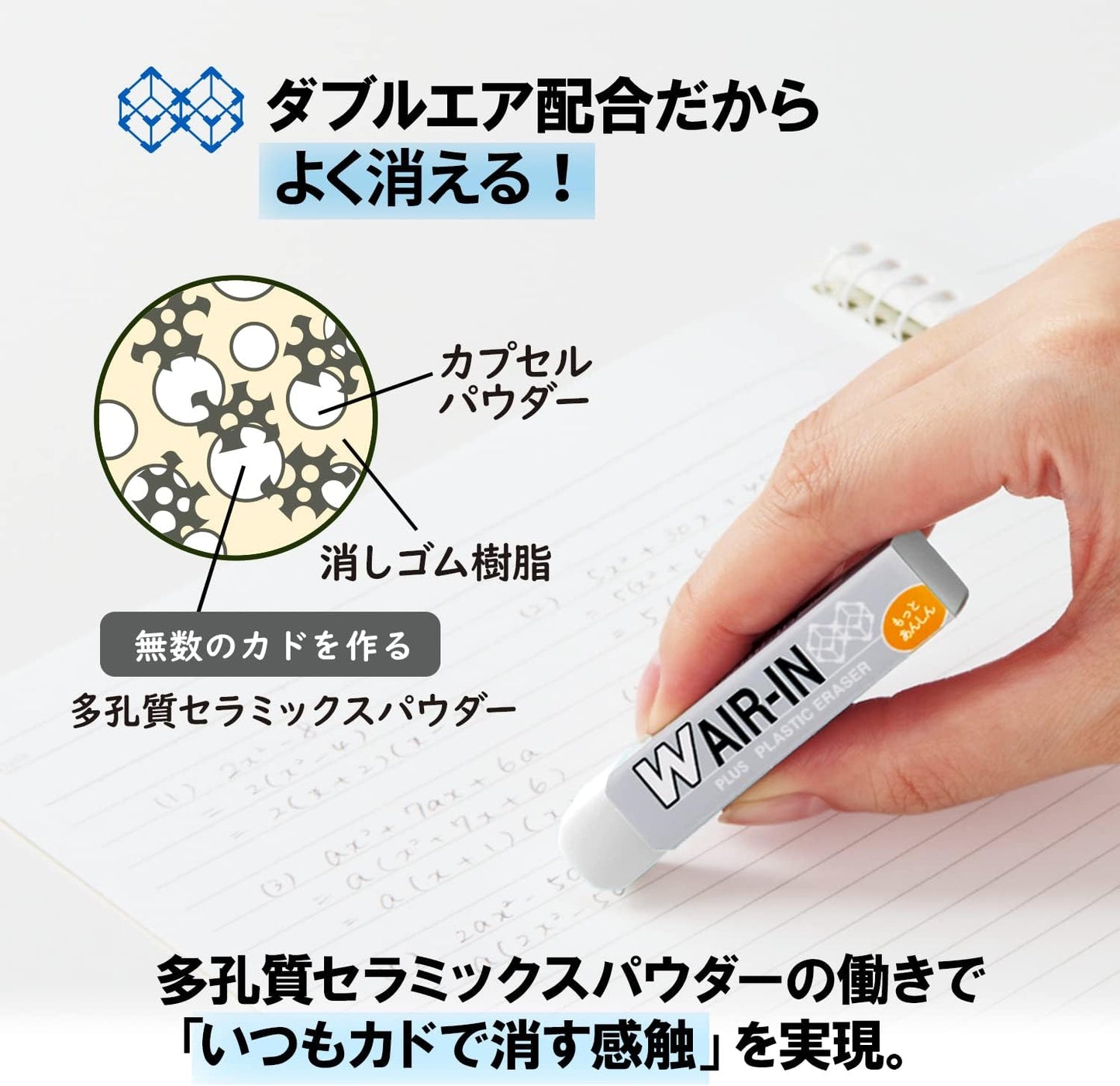 Plus ER-060WN 36-938 Double Air Erasers, More Anshin, White, 0.6 oz (16 g), 10 Pieces