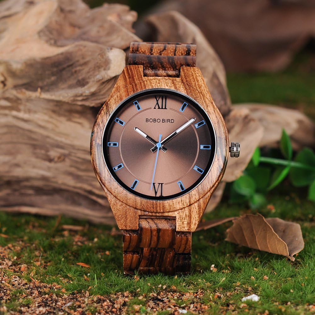 BOBO BIRD Special Design Mens Wooden Watches Sport Quartz Timepieces (Brown face)