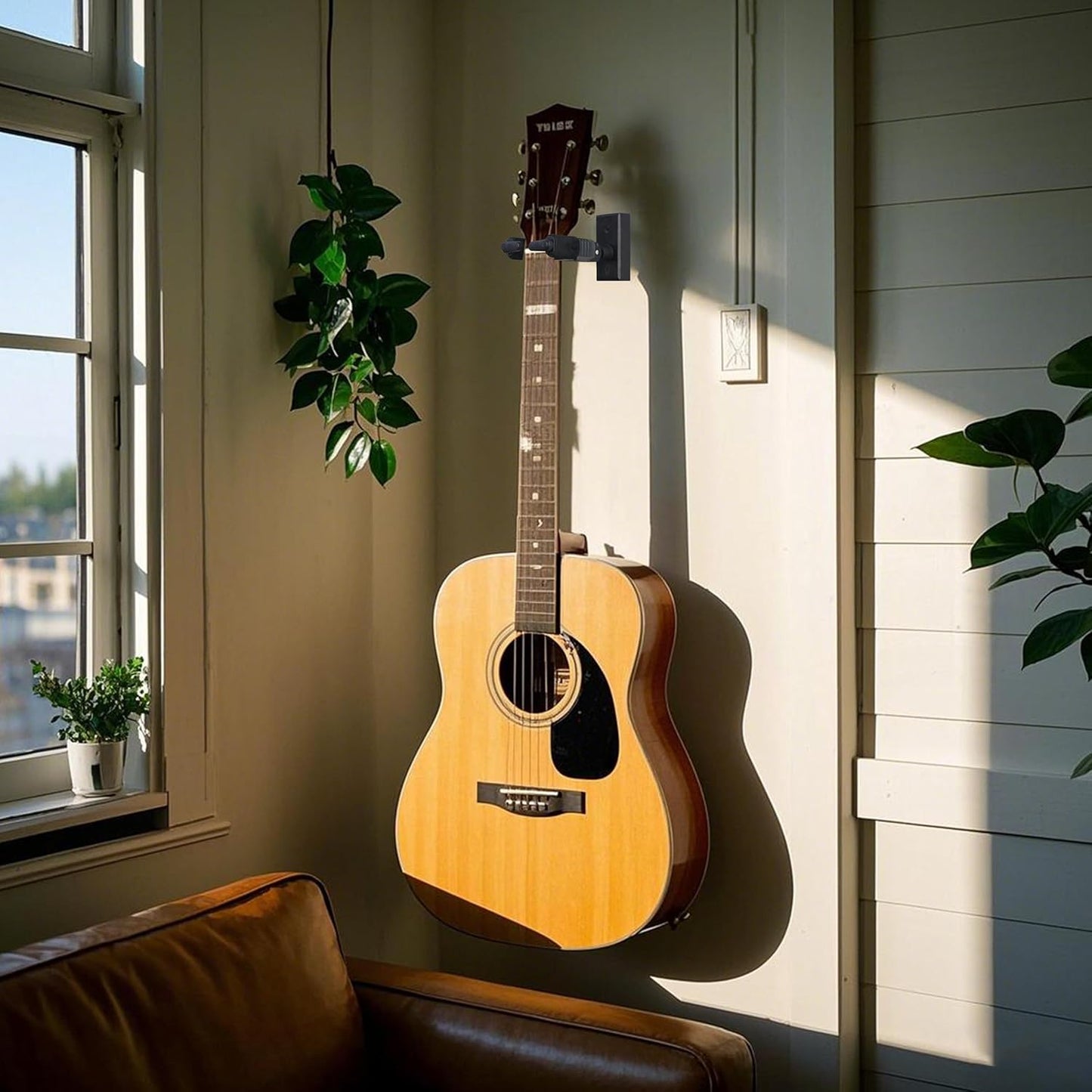 Sondery Guitar Wall Mount Hanger, Auto Lock and Adjustable Hook Holder for Acoustic and Electric Guitar, Ukulele, Bass, Banjo and Mandolin