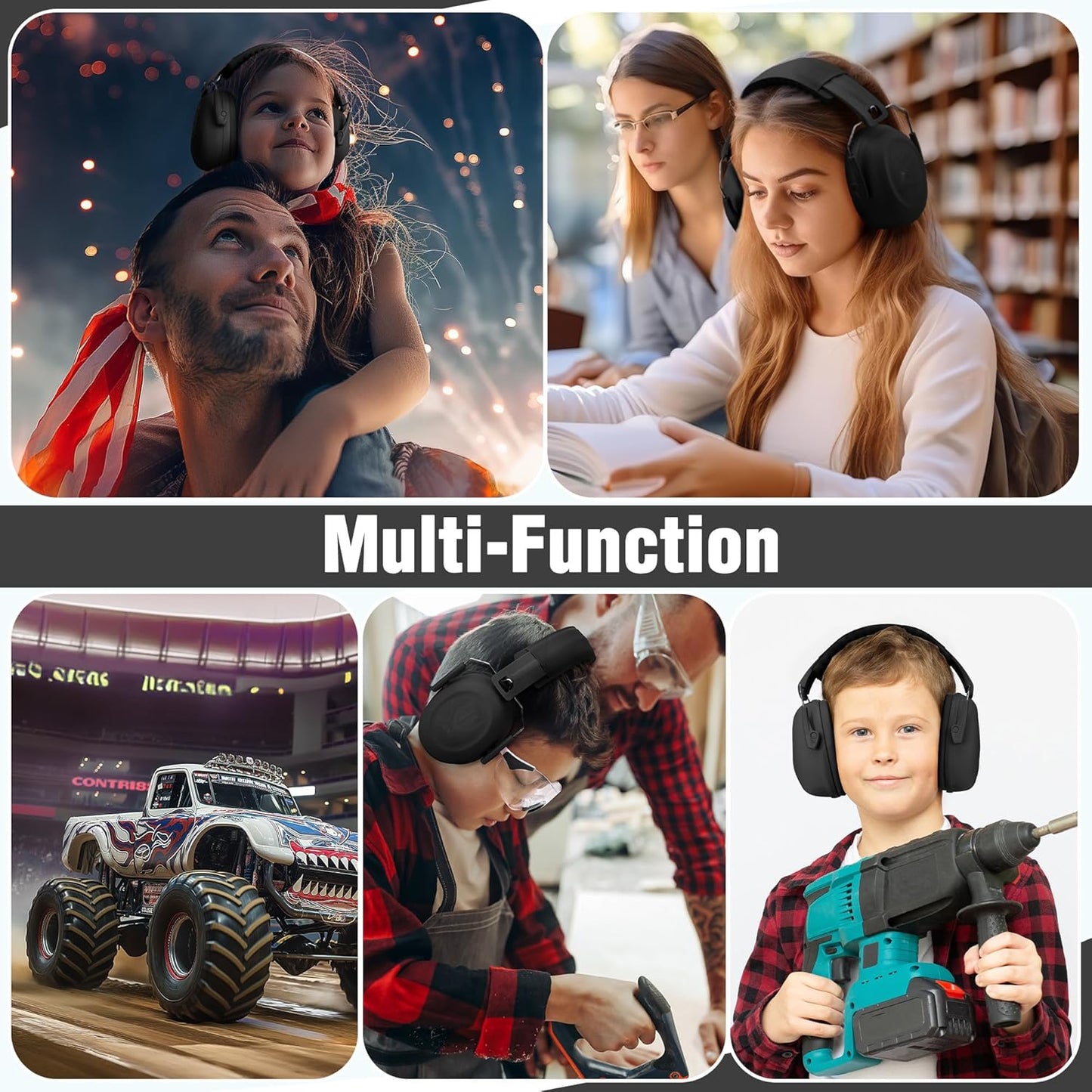 WORKPRO Noise Cancelling Headphones for Kids, NRR 25dB Kids Ear Protection for Autism, Noise Reduction Safety Ear Muffs for Concentration Shooting Range DIY, Black