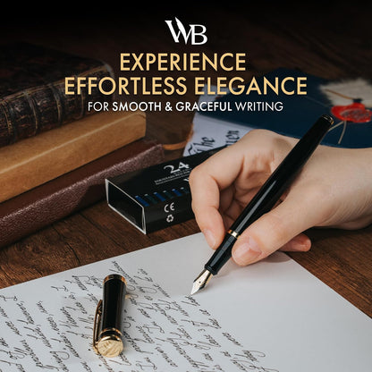 Wordsworth & Black Fountain Pen Set, Medium Nib, Includes 24 Ink Cartridges and Ink Refill Converter, Gift Case, Journaling, Calligraphy, Smooth Writing Pens [Black Gold], Perfect for Men and Women, alternate view