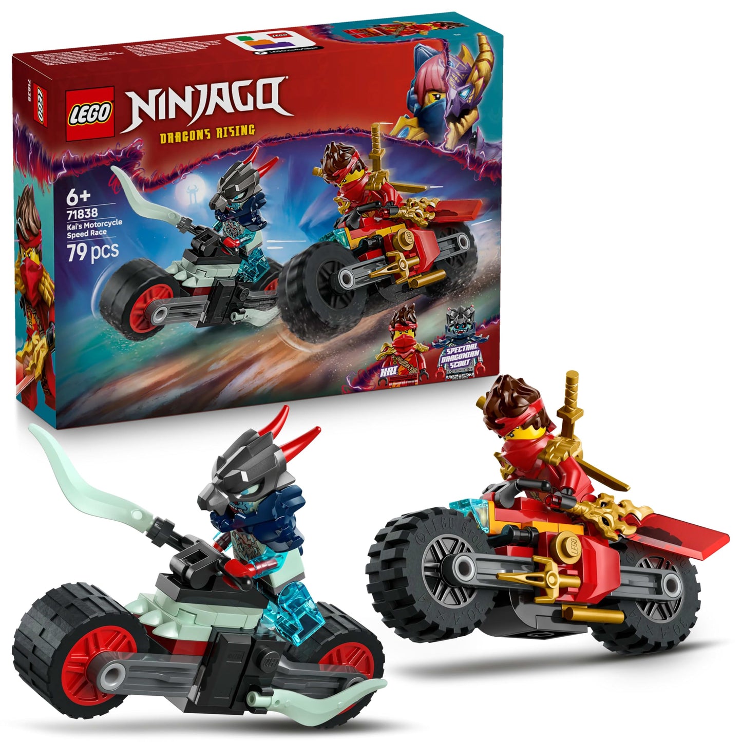 LEGO NINJAGO Kai’s Motorcycle Speed Race Playset with 2 Ninja Bike Toys 71838 Building Blocks Toys for 6+ Gift for Boys and Girls