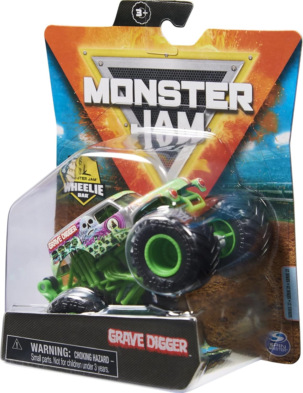 Monster Jam 2021 Spin Master 1:64 Diecast Monster Truck with Wheelie Bar: Legacy Trucks Grave Digger Silver Chrome