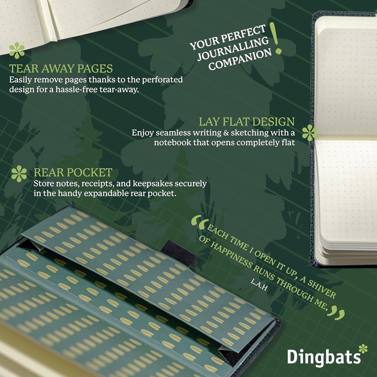 Dingbats* Wildlife A6 Dotted Pocket Notebook - PU Leather Hardcover - Small Writing Journal for Work, Travel - Pocket, Elastic Closure, Bookmark