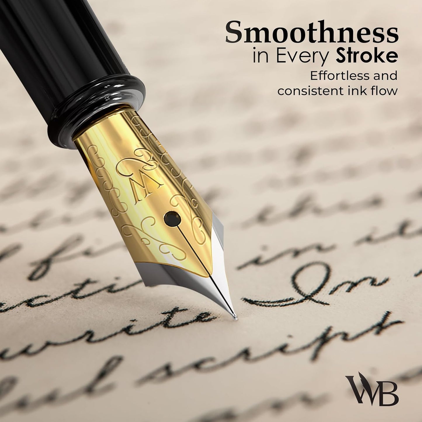 Wordsworth Fountain Pen Set, Medium Nib, Includes 6 Ink Cartridges and Ink Refill Converter, Gift Case, Journaling, Calligraphy, Smooth Writing Pens [White Gold], Perfect for Men and Women
