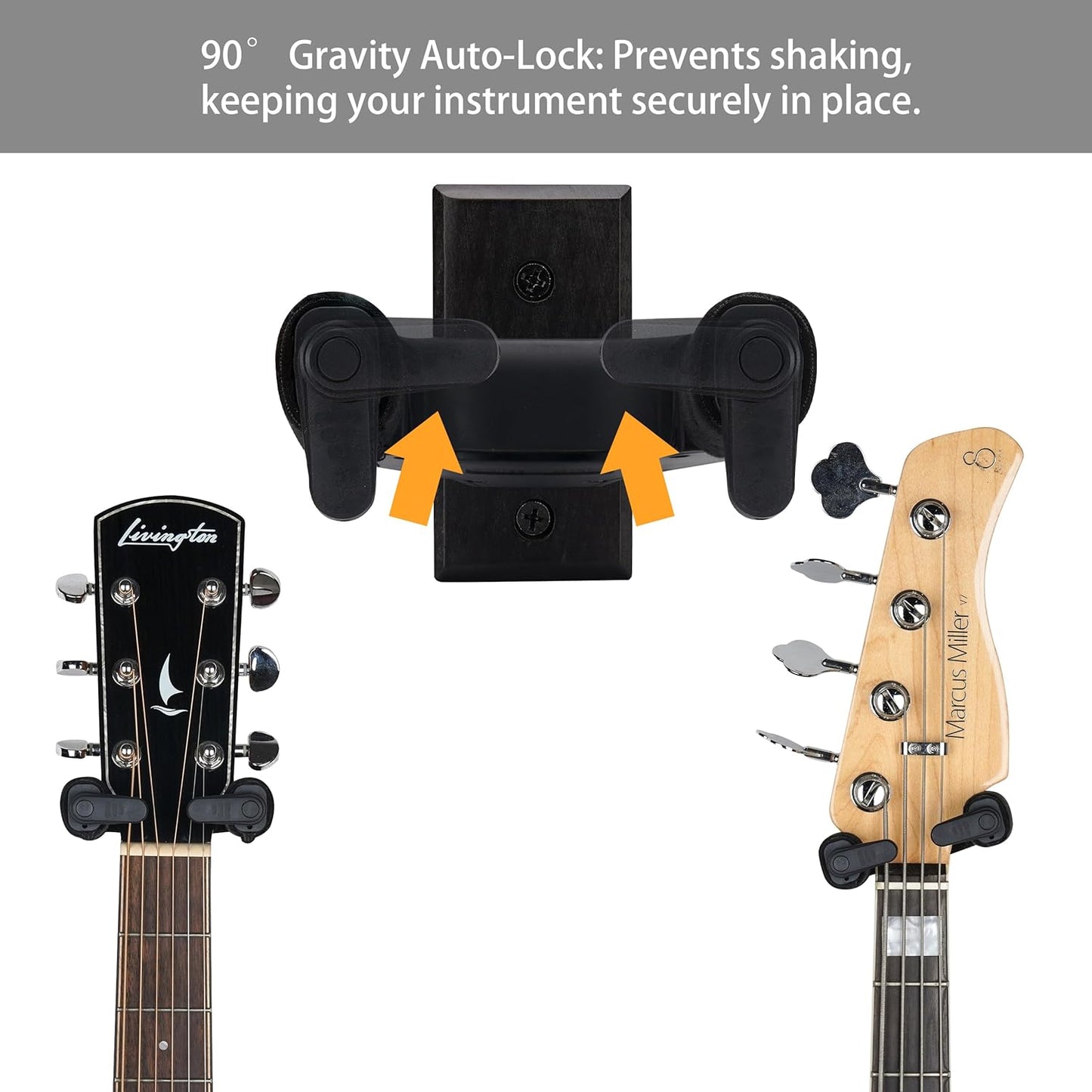 Sondery Guitar Wall Mount Hanger, Auto Lock and Adjustable Hook Holder for Acoustic and Electric Guitar, Ukulele, Bass, Banjo and Mandolin