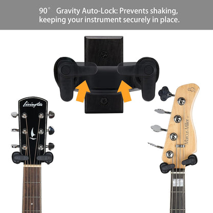 Sondery Guitar Wall Mount Hanger, Auto Lock and Adjustable Hook Holder for Acoustic and Electric Guitar, Ukulele, Bass, Banjo and Mandolin