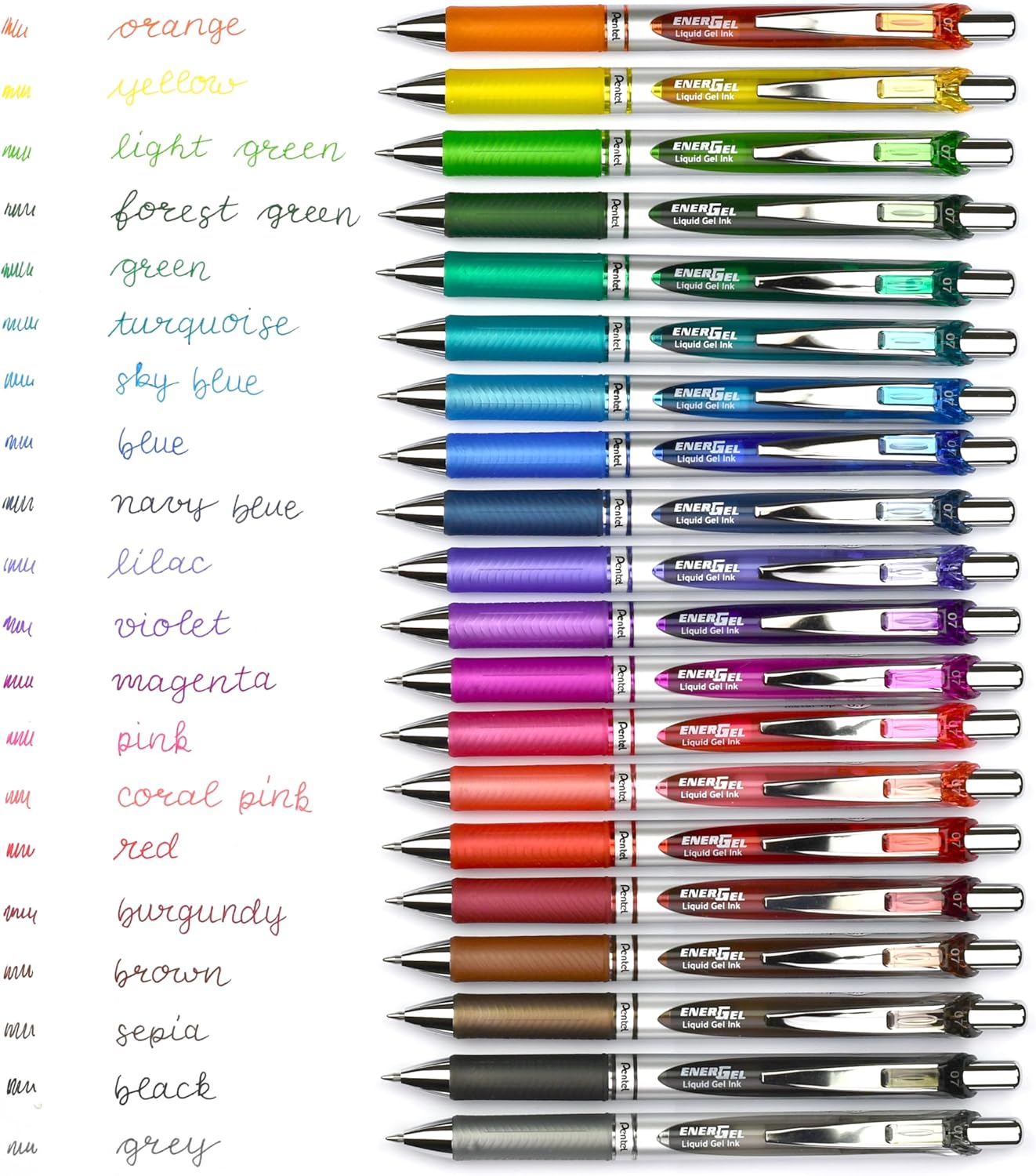 Retractable Gel Pen 0.7mm Japan – Pentel EnerGel Silver Shaft – Fast Dry Smooth Ink – For Office & Study – Original Imported
