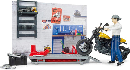 Bruder 62102 bworld Set - Motorcycle Service w Scrambler Ducati Full Throttle