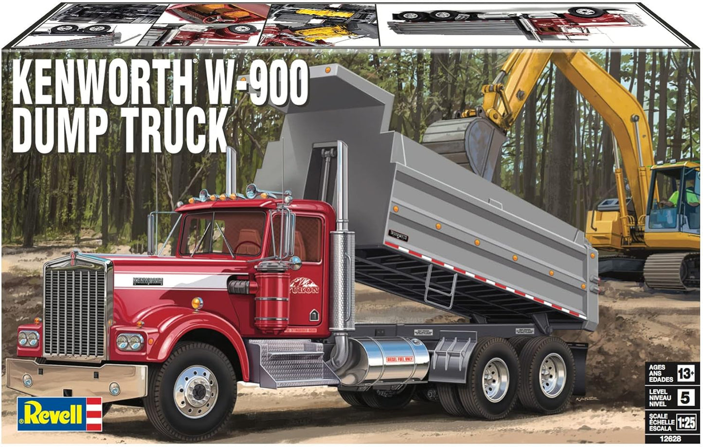 Revell 12628 Kenworth W-900 Dump Truck 1:25 Scale 265-Piece Skill Level 5 Model Building Kit White