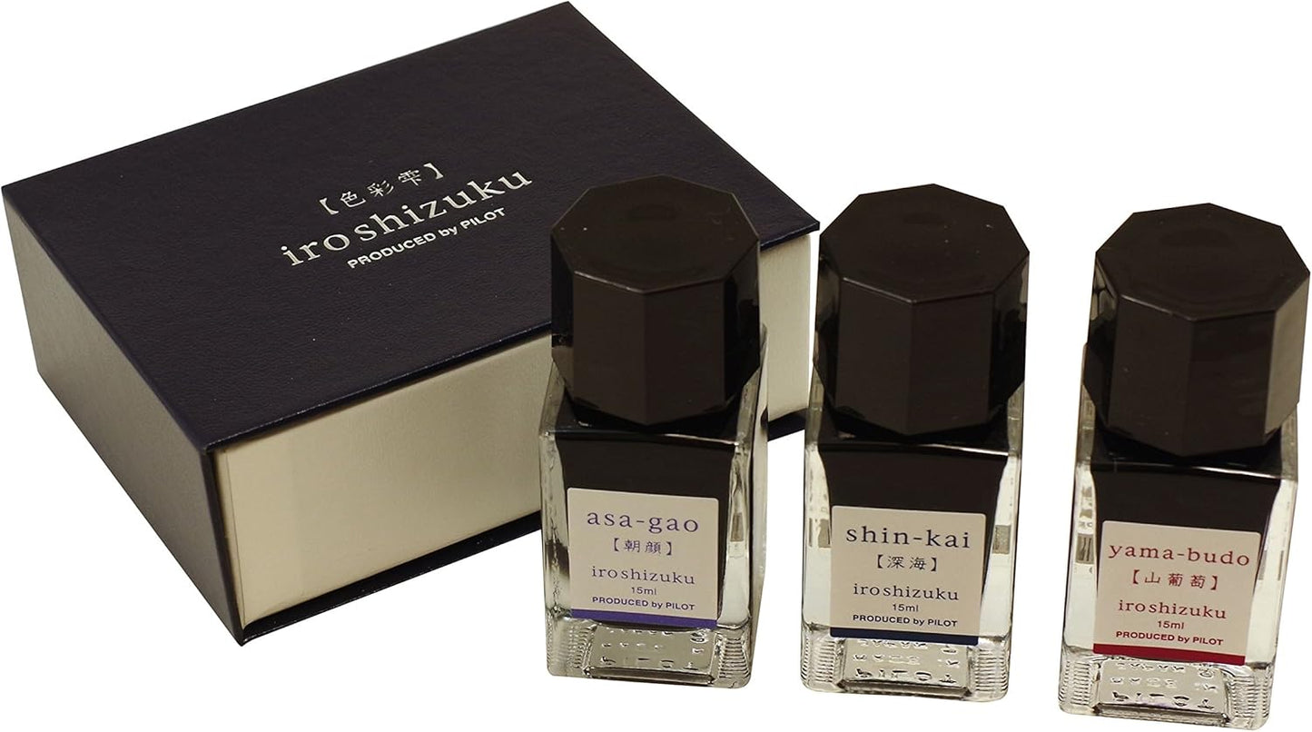 PILOT Iroshizuku Mini Fountain Pen Ink - 15 ml Bottle 3 Colors Set - AS/SNK/YB (Japan Import)