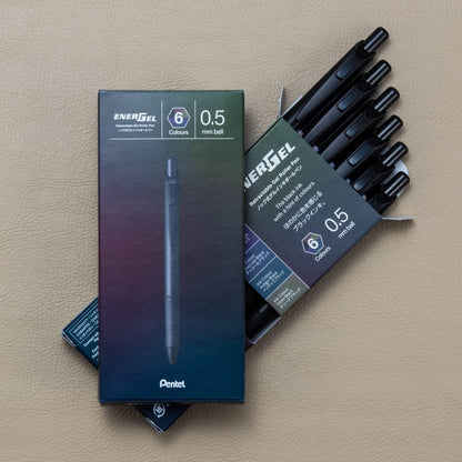 Pentel BLN75A-6 Energel Gel Ink Ballpoint Pen, Black Colors, 0.5mm, 6 Colors