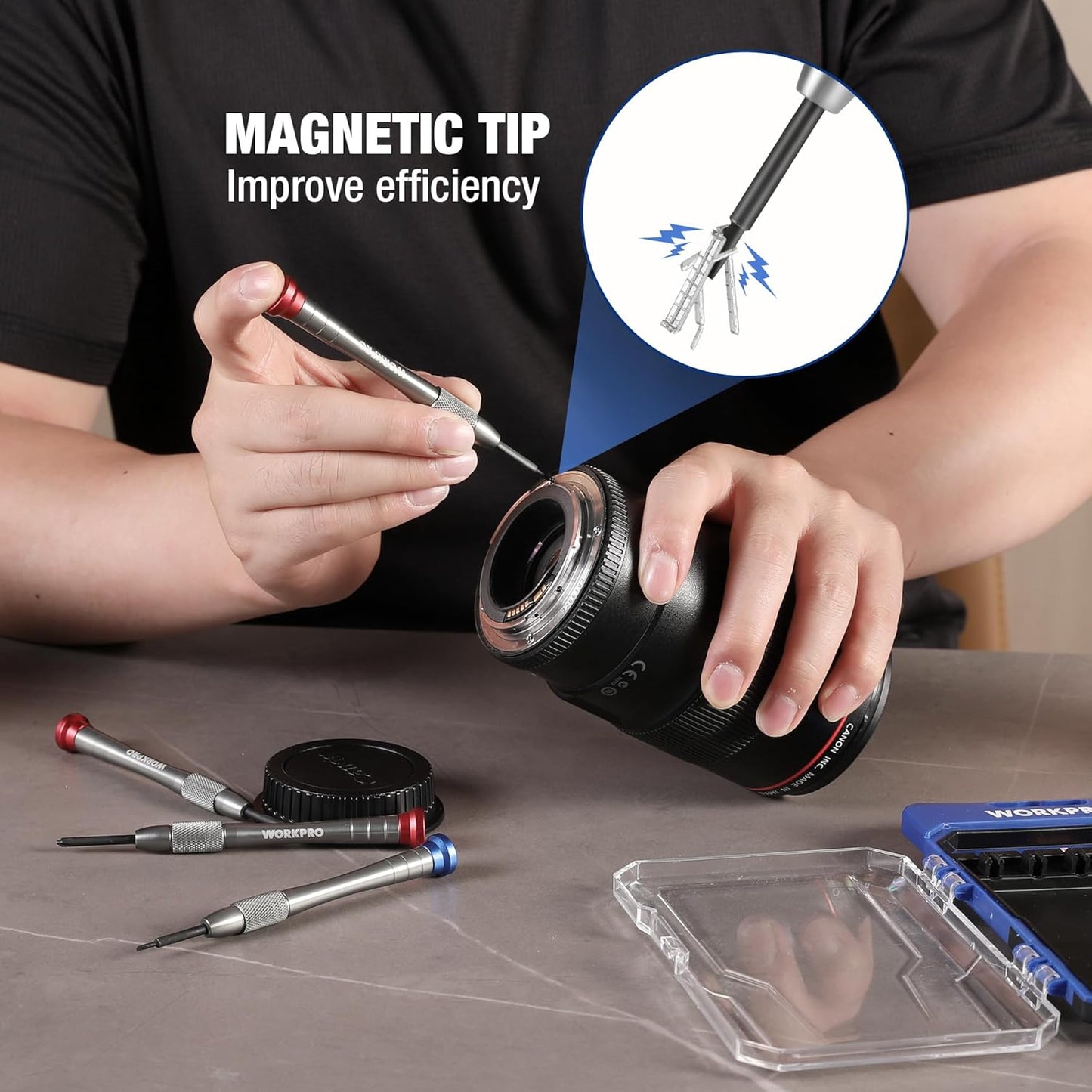 WORKPRO 6-Piece Magnetic Screwdriver Set, S2 Alloy Steel, 3 Phillips and 3 Slotted Tips Small Screwdriver Repair Tool Kit, Good for Phone, Computer, Watch, Eyeglass, Electronic