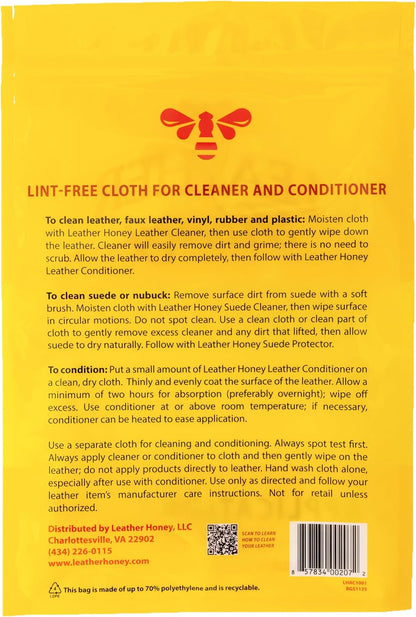 Leather Honey Lint-Free Application Cloth: Microfiber Cloth for Use Leather Conditioner and Leather Cleaner. Leather Care Made in The USA Since 1968