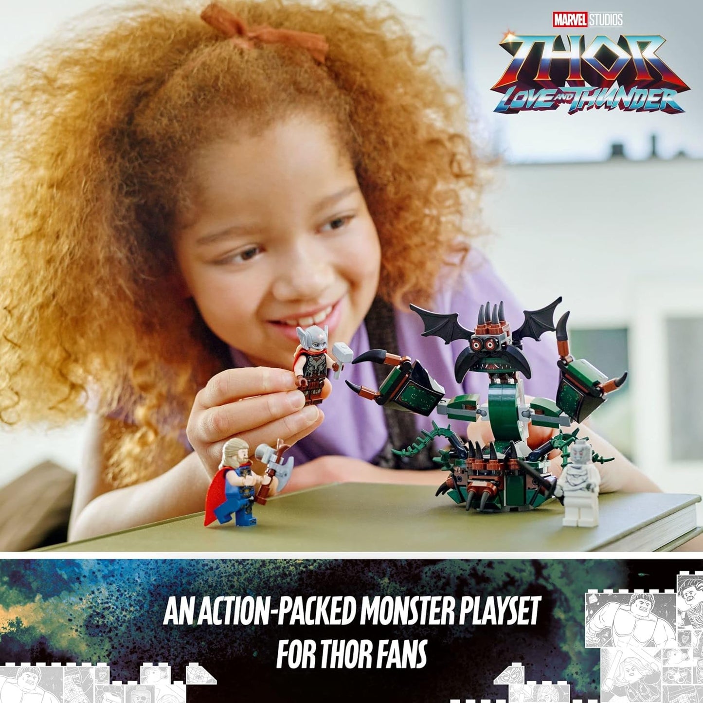 Lego Marvel Attack on New Asgard, Thor Buildable Toy 76207 with Hammer, Stormbreaker and Monster Figure, Love and Thunder Movie Set