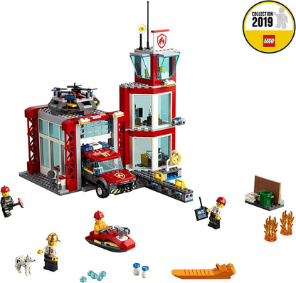 City Fire Station Building Set, Fire Toy Truck Water Scooter & Drone, Firefighter Toys for Kids