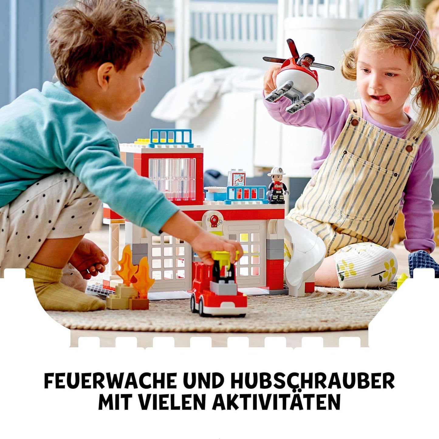 LEGO DUPLO Rescue Fire Station & Helicopter 10970 Building Toy; Playset with Fire Engine and Helicopter