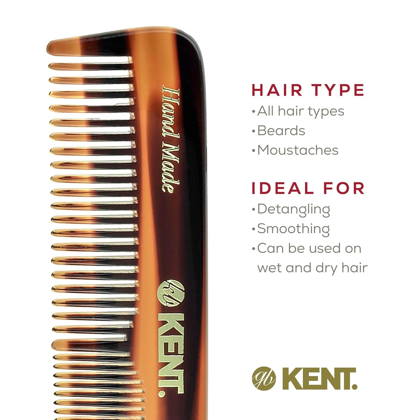 Kent OT 4.4" Pocket Comb ??? Fine & Wide Tooth Handmade Comb for Hair, Beard, Mustache. Ideal for Travel. Saw Cut and Hand Polished.