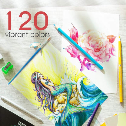 Zenacolor 120 Watercolor Pencils, Numbered, with Brush and Case - Watercolor Pencils Set - 120 Professional, Soluble, Different Color Pencils