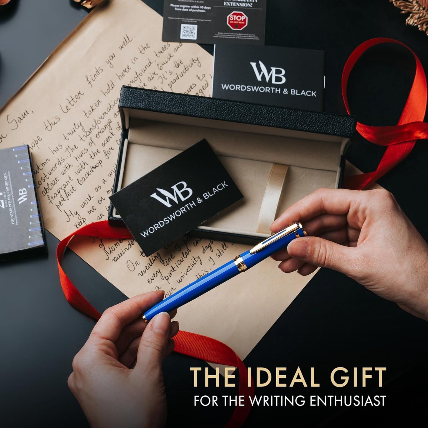 Wordsworth & Black Fountain Pen Set, 18K Gilded Medium Nib, Includes 24 Pack Ink Cartridges, Ink Refill Converter & Gift Box, Gold Finish, Calligraphy, [Imperial Blue], Perfect for Men & Women, detail image