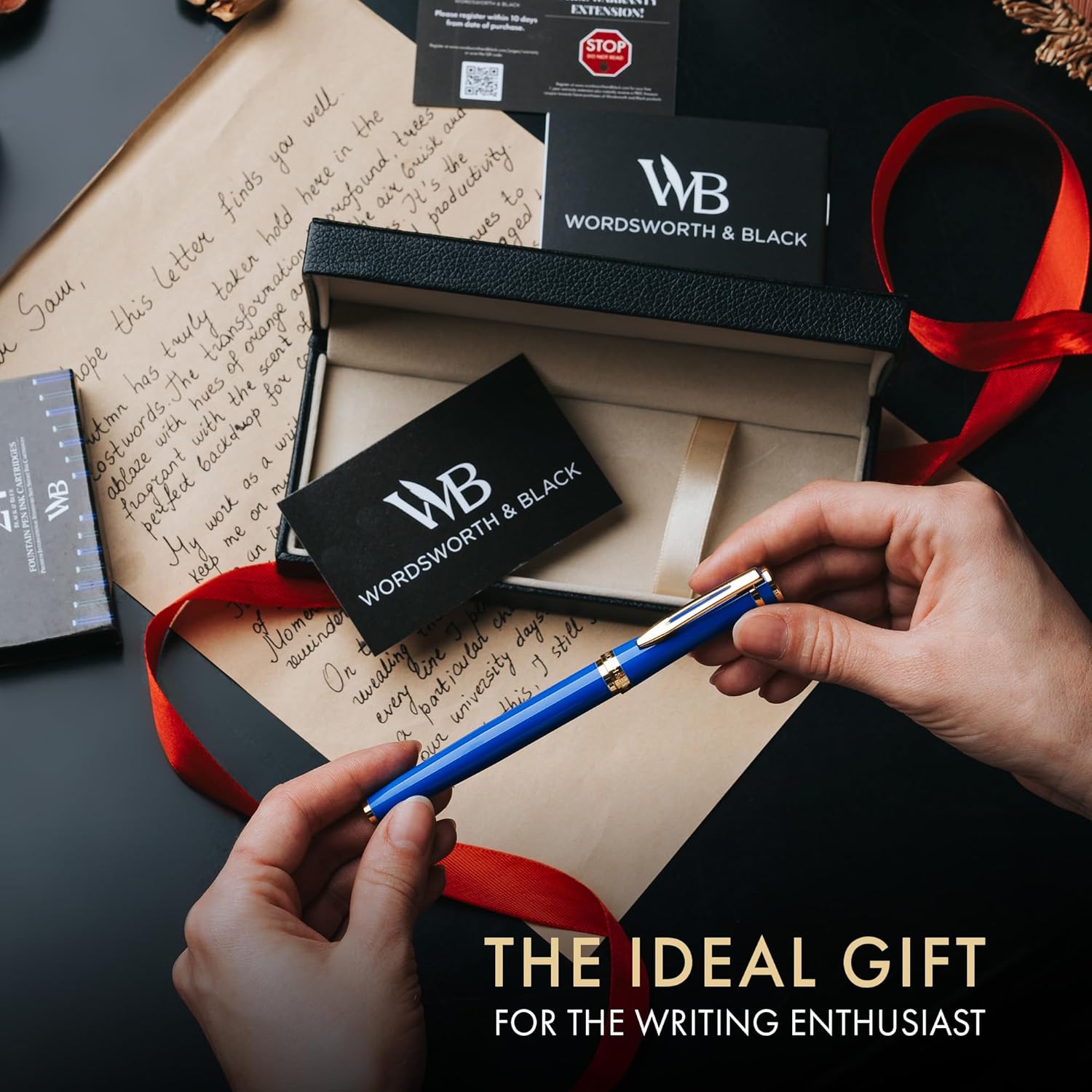 Wordsworth & Black Fountain Pen Set, 18K Gilded Medium Nib, Includes 24 Pack Ink Cartridges, Ink Refill Converter & Gift Box, Gold Finish, Calligraphy, [Imperial Blue], Perfect for Men & Women, detail image