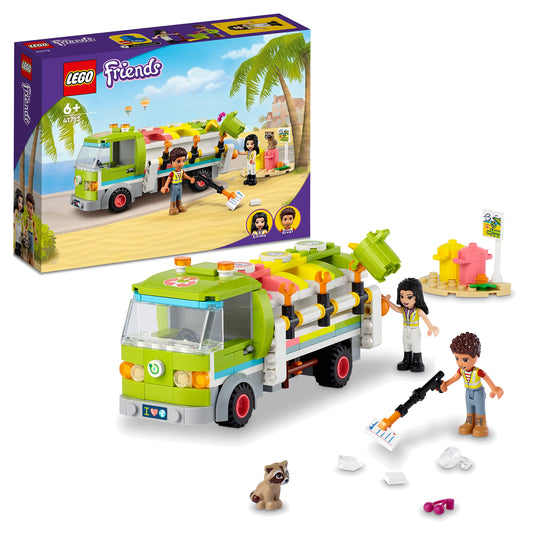 LEGO 41712 Friends Recycling Truck Toy for 6 Year Old Kids with Dumpsters and Trash Bins, Educational and Fun Set on Garbage Collector Craft