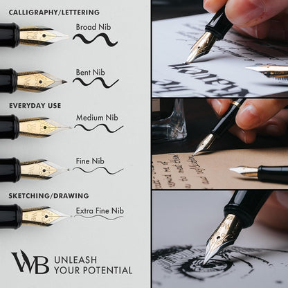 Wordsworth & Black Fountain Pen Set, Medium Nib, Includes 24 Ink Cartridges and Ink Refill Converter, Gift Case, Journaling, Calligraphy, Smooth Writing Pens [Black Gold], Perfect for Men and Women side view