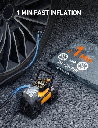 AstroAI Tire Inflator Portable Air Compressor (Up to 150 PSI) Tire Pump for Car 12V DC Digital Air Pump with 12 LEDs Super Bright Light for Bicycle, Motorcycle, Automotive Car Accessories