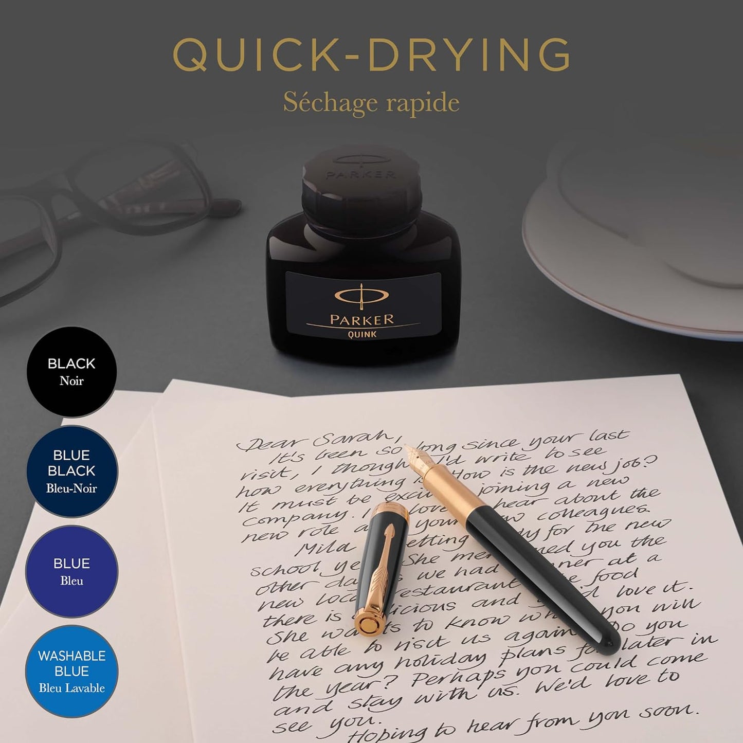 Parker Fountain Pen Ink Bottle, Black QUINK Ink, 57 ml Fountain Pen Refill