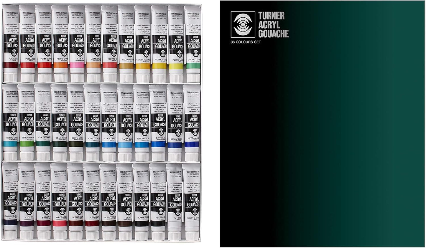 Turner Acrylic Paint Set Artist Acryl Gouache - Super Concentrated Vibrant Acrylics, Fast Drying, Velvety Matte Finish - [Set of 36 | 20 ml Tubes]