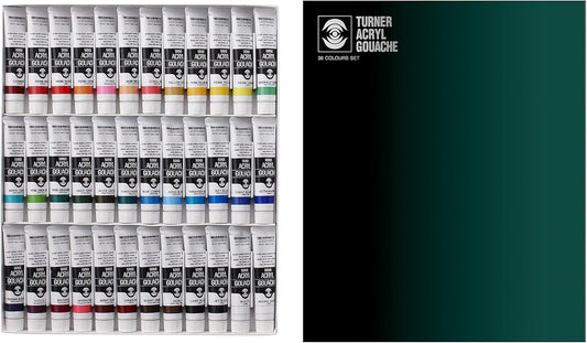 Turner Acrylic Paint Set Artist Acryl Gouache - Super Concentrated Vibrant Acrylics, Fast Drying, Velvety Matte Finish - [Set of 36 | 20 ml Tubes]