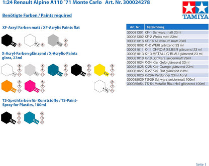Tamiya 300024278 1:24 Renault Alpine A110 ??”71 Monte Carlo, Blue