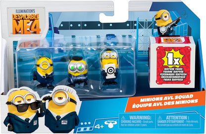 Minions Despicable Me 4-4 Figure Packs AVL Squad | 2 inch Collectible Figures | Pack Has 3 Figures Visible Plus 1 Surprise Figure Hidden
