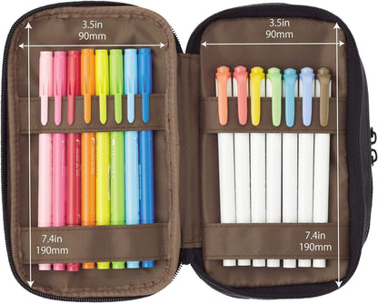 LIHIT LAB Large Capacity Triple Zipper Pencil Case For School Office College, Big Capacity 8 Compartments Pencil Bag Holder Adults Teen Boys Girls, Travel Cosmetics Storage, Black (A7556-24)