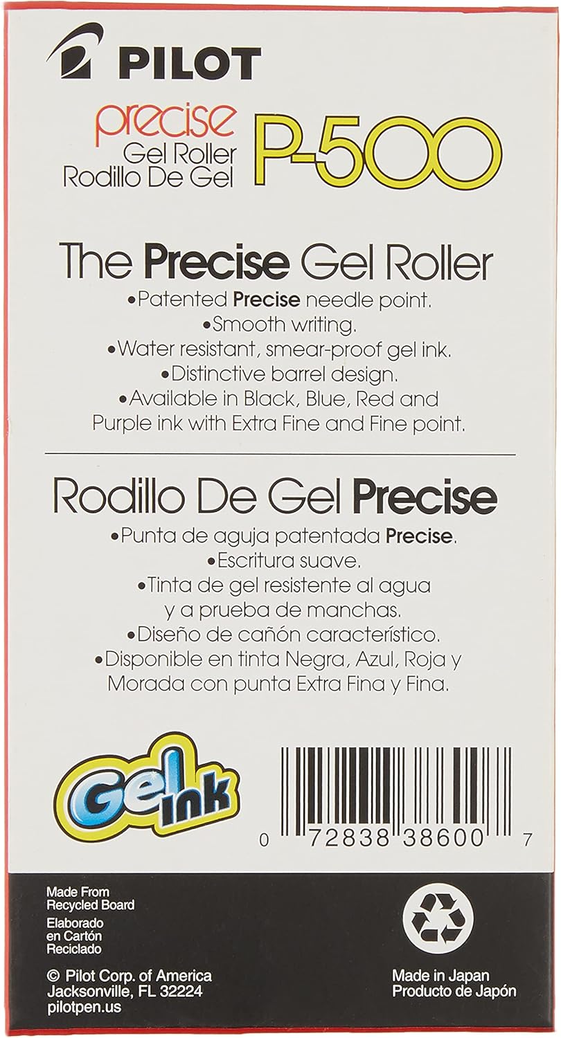 PILOT, Precise P-500 Gel Ink Rolling Ball Stick Pens, Extra Fine Point 0.5 mm, Black, Pack of 12