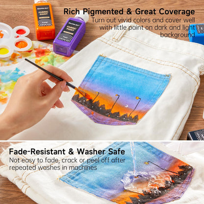 Fabric Paint, Shuttle Art 18 Colors Permanent Soft Fabric Paint in Bottles (60ml/2oz) with Brushes, Palette, Stencils, Non-Toxic Textile Paint for T-Shirts, Shoes, Jeans, Bags, DIY Projects&Art